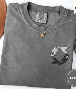 Moon Spirits Embroidered Tee – ATLA-Inspired Northern Water Tribe Shirt, Ocean and Moon Spirits, Koi Fish Yin and Yang Anime Shirt